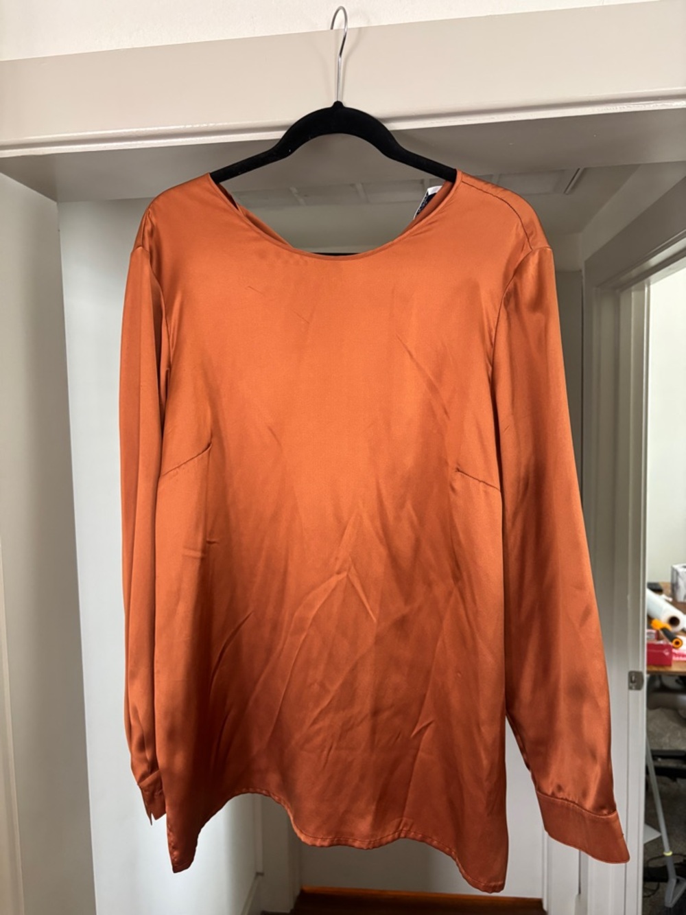Givenchy Long-Sleeve Satin Top in Rust Orange